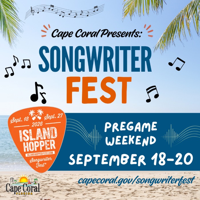 Flyer for Cape Coral Presents: Songwriter Fest Pregame Weekend on September 18-20.